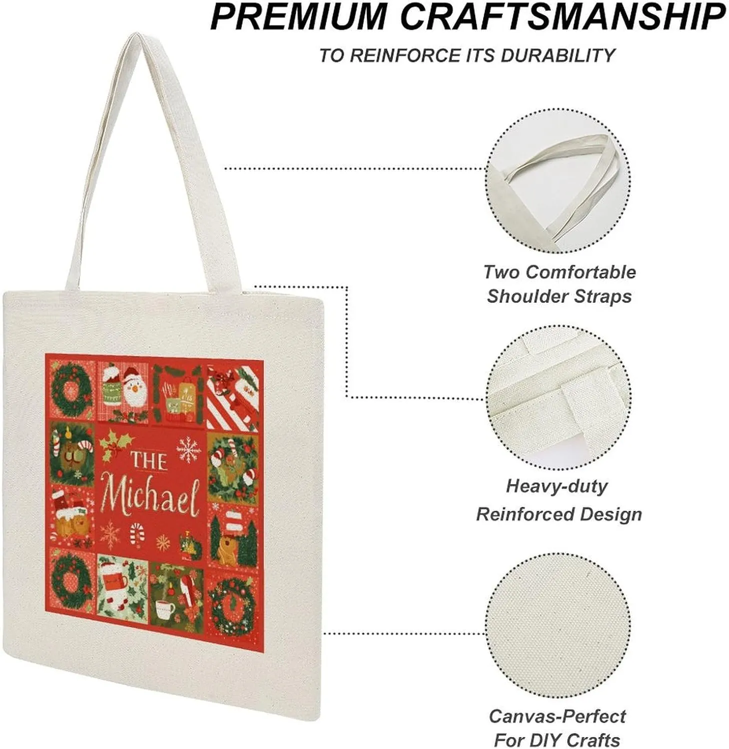 Name Personalized Christmas Holiday Gift Tote Bag for Shopping Grocery Work Birthday Gifts Travel Beach Bag
