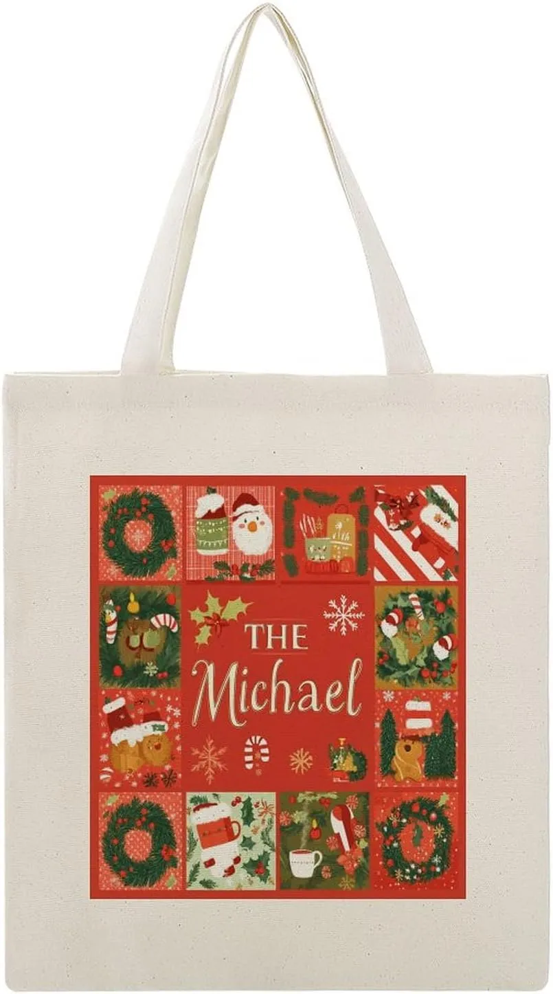 Name Personalized Christmas Holiday Gift Tote Bag for Shopping Grocery Work Birthday Gifts Travel Beach Bag