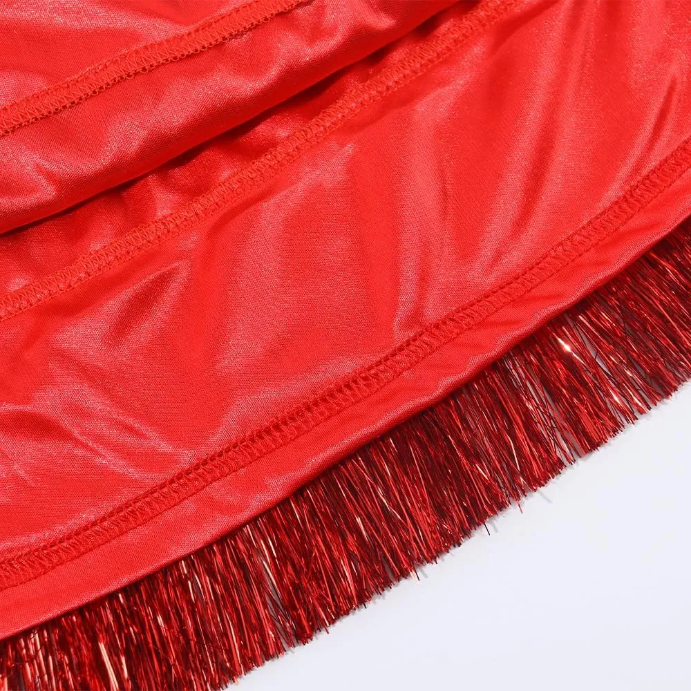 Noomelfish Girls Tinsel Fringe Skirt Sparkly Tassel Metallic Party Skirt(5-12 Years)