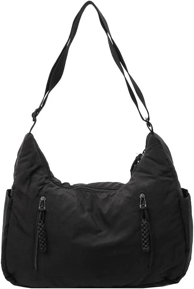 Nylon Crescent Crossbody Bag for Women Man Lightweight Sling Bag Casual Hobo Bag Solid Color Half Moon Sling Bag