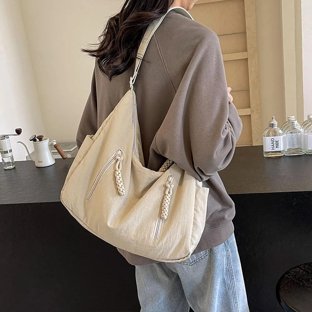 Nylon Crescent Crossbody Bag for Women Man Lightweight Sling Bag Casual Hobo Bag Solid Color Half Moon Sling Bag