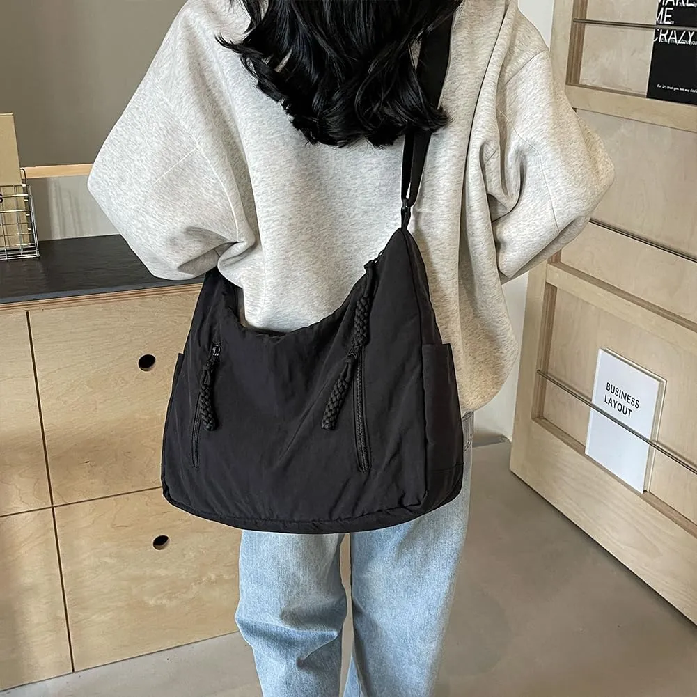 Nylon Crescent Crossbody Bag for Women Man Lightweight Sling Bag Casual Hobo Bag Solid Color Half Moon Sling Bag