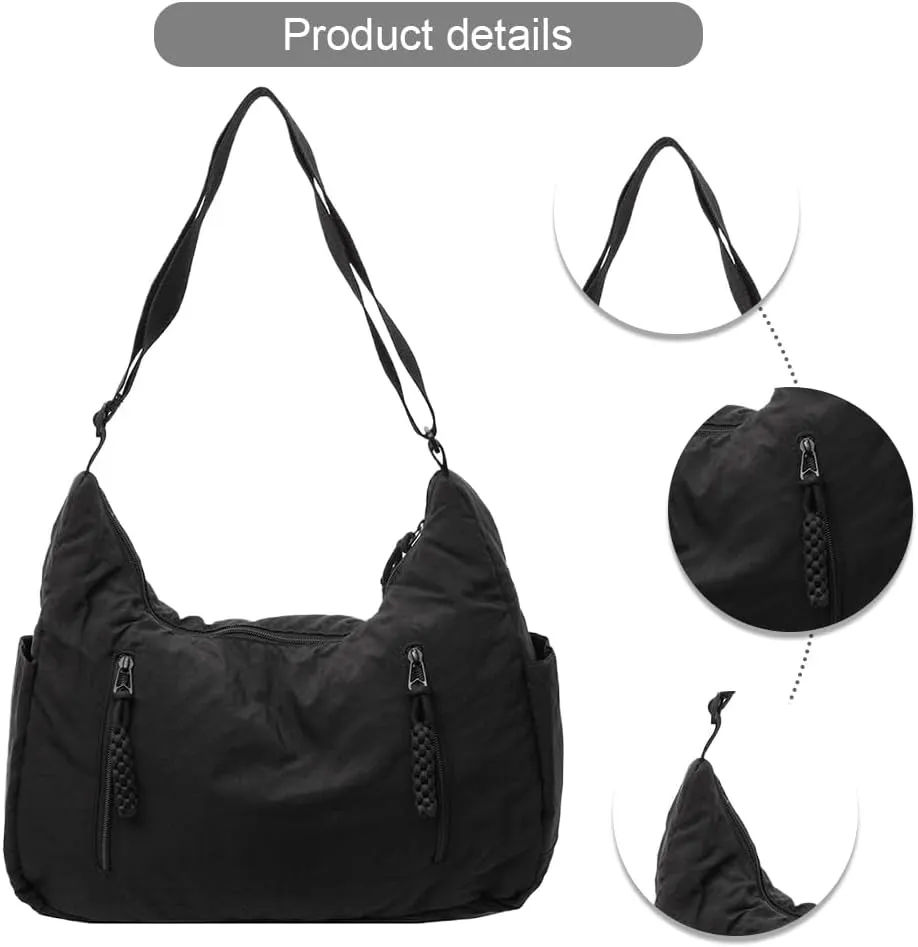 Nylon Crescent Crossbody Bag for Women Man Lightweight Sling Bag Casual Hobo Bag Solid Color Half Moon Sling Bag
