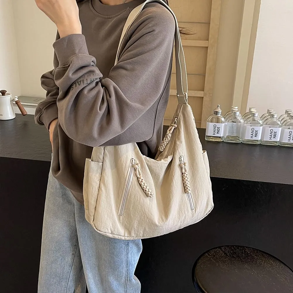 Nylon Crescent Crossbody Bag for Women Man Lightweight Sling Bag Casual Hobo Bag Solid Color Half Moon Sling Bag