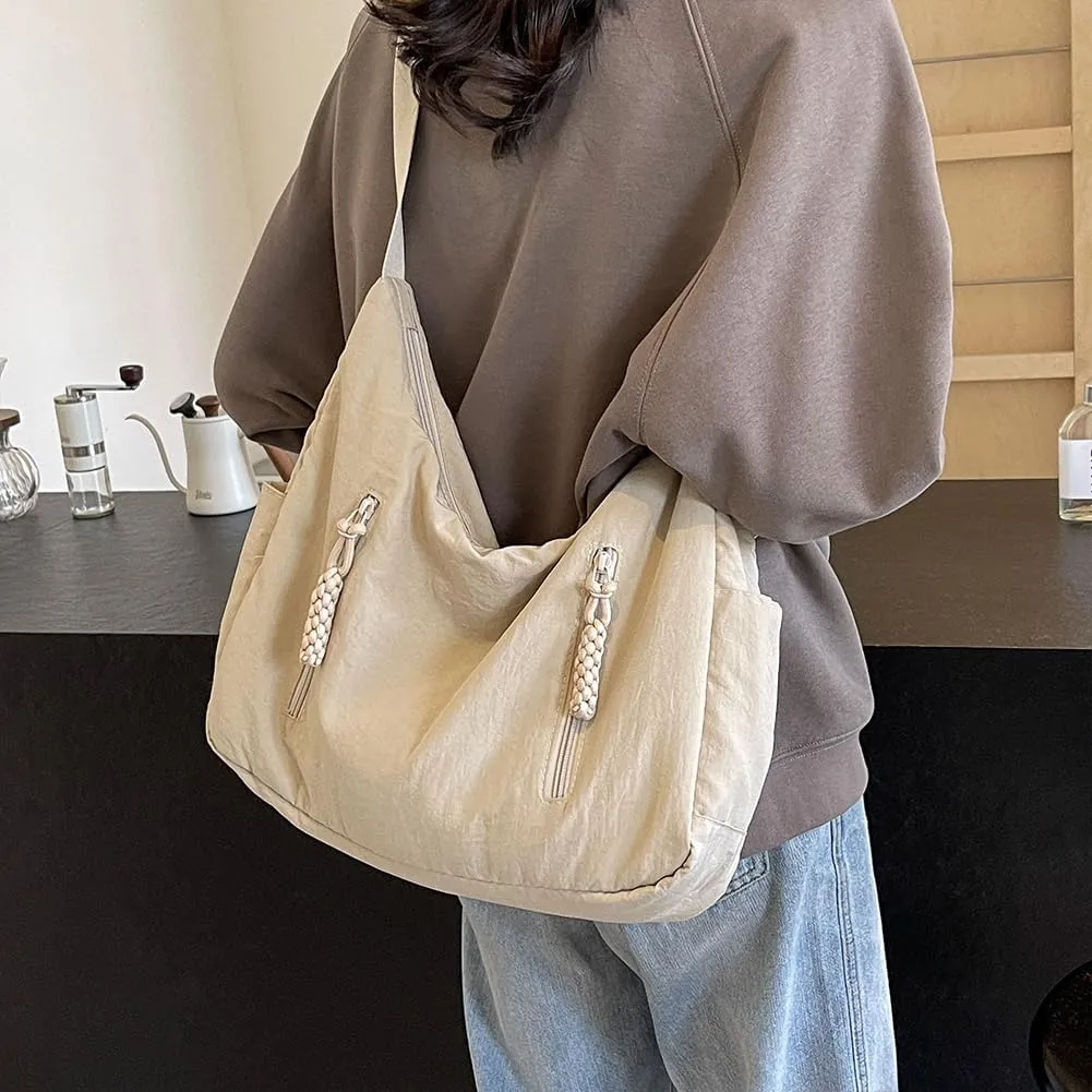 Nylon Crescent Crossbody Bag for Women Man Lightweight Sling Bag Casual Hobo Bag Solid Color Half Moon Sling Bag