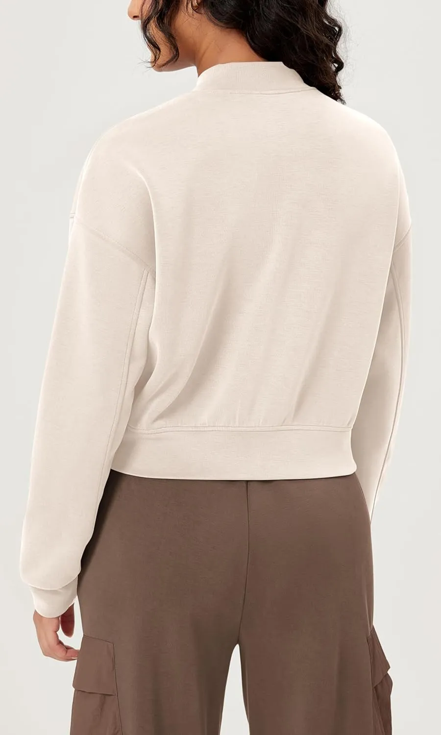 ODODOS Modal Soft Full-Zip Bomber Jacket for Women Long Sleeve Casual Fall Outfit Crop Top with Pockets