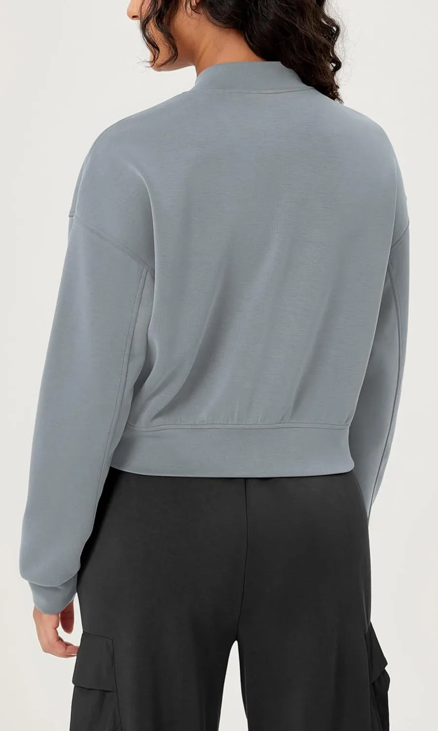 ODODOS Modal Soft Full-Zip Bomber Jacket for Women Long Sleeve Casual Fall Outfit Crop Top with Pockets