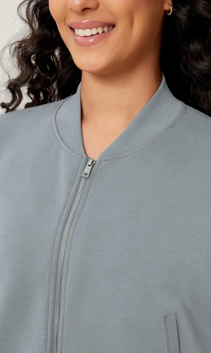 ODODOS Modal Soft Full-Zip Bomber Jacket for Women Long Sleeve Casual Fall Outfit Crop Top with Pockets