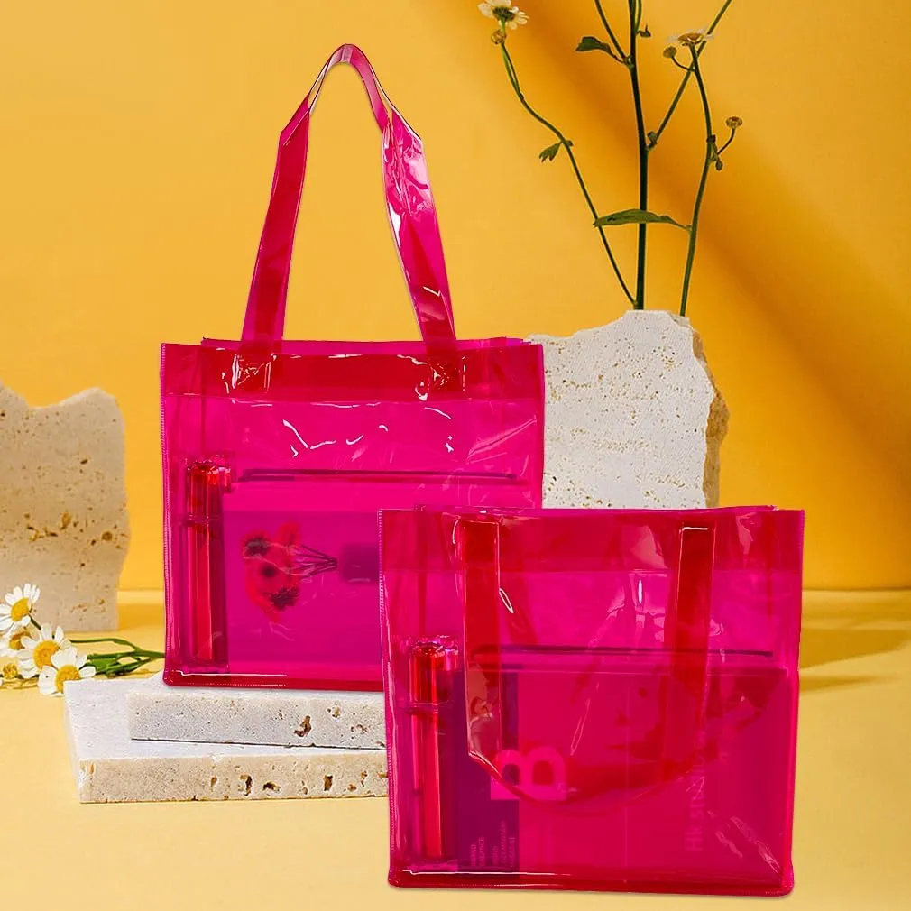 ONEART 2 Pcs 11L Beach Tote Bag 12x5x11 Clear Bag for Pool Party Shopping Bag Travel Sports Events Soild Colour Tote Bag