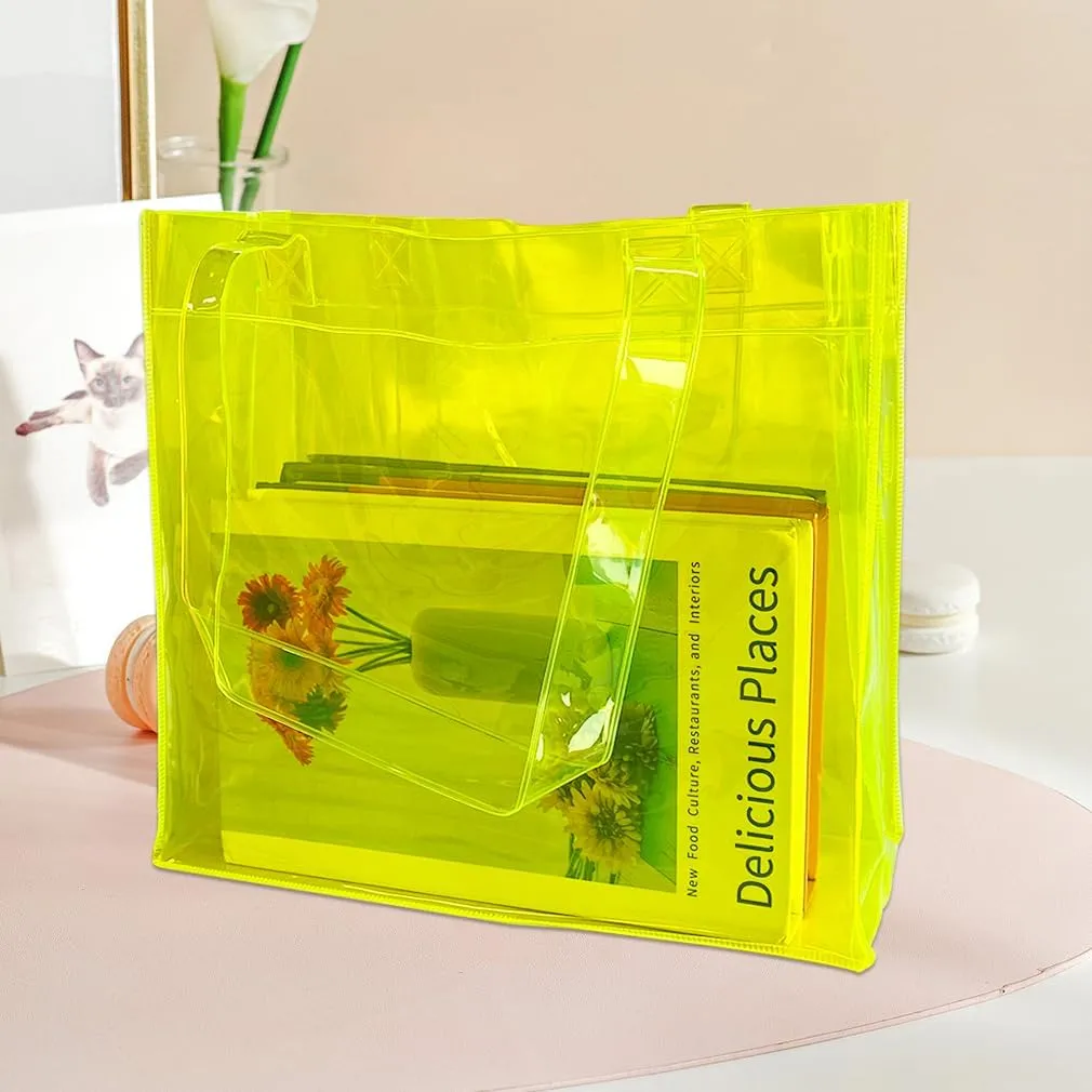 ONEART 2 Pcs 11L Beach Tote Bag 12x5x11 Clear Bag for Pool Party Shopping Bag Travel Sports Events Soild Colour Tote Bag