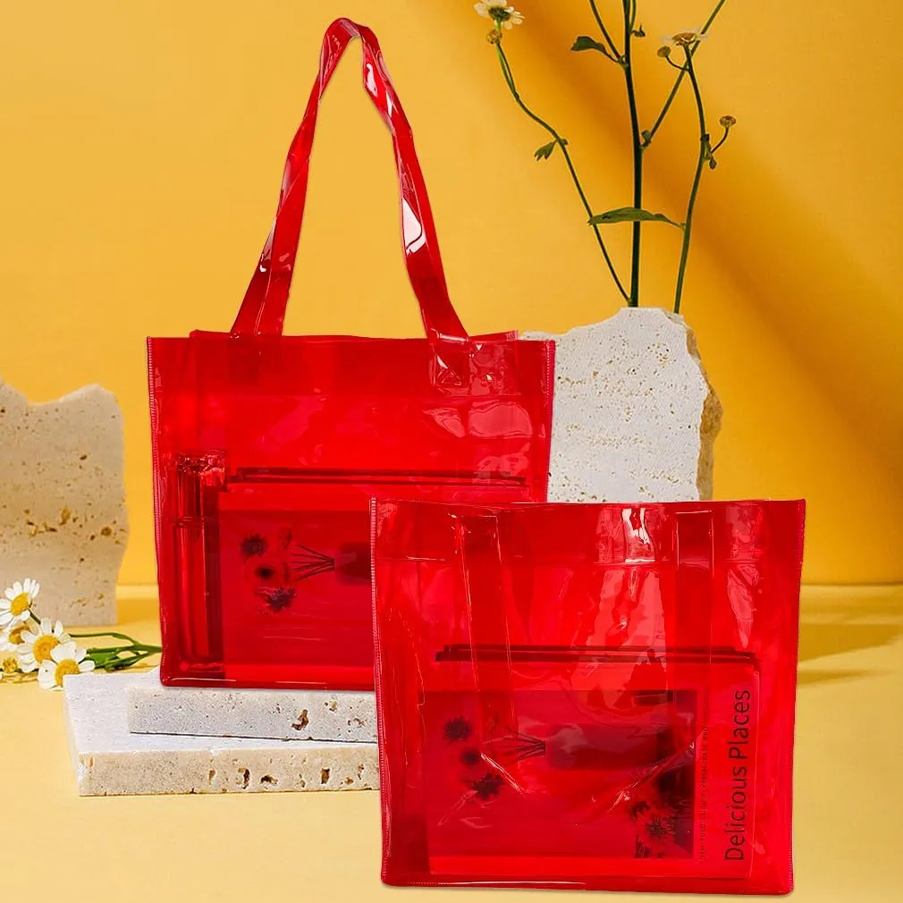 ONEART 2 Pcs 11L Beach Tote Bag 12x5x11 Clear Bag for Pool Party Shopping Bag Travel Sports Events Soild Colour Tote Bag
