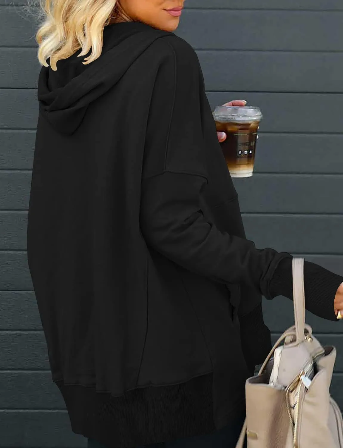 onlypuff Womens Oversized Hoodies and Sweatshirt V Neck Button up Loose Fit Henley Shirt 2022 Fall Fashion
