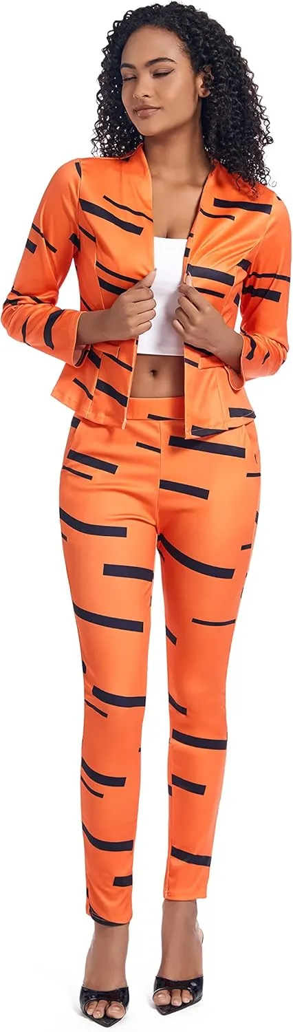 PAODIKUAI Women's 2 Piece Outfits Long Sleeve Stripe Jacket Top and Pants Suit Set
