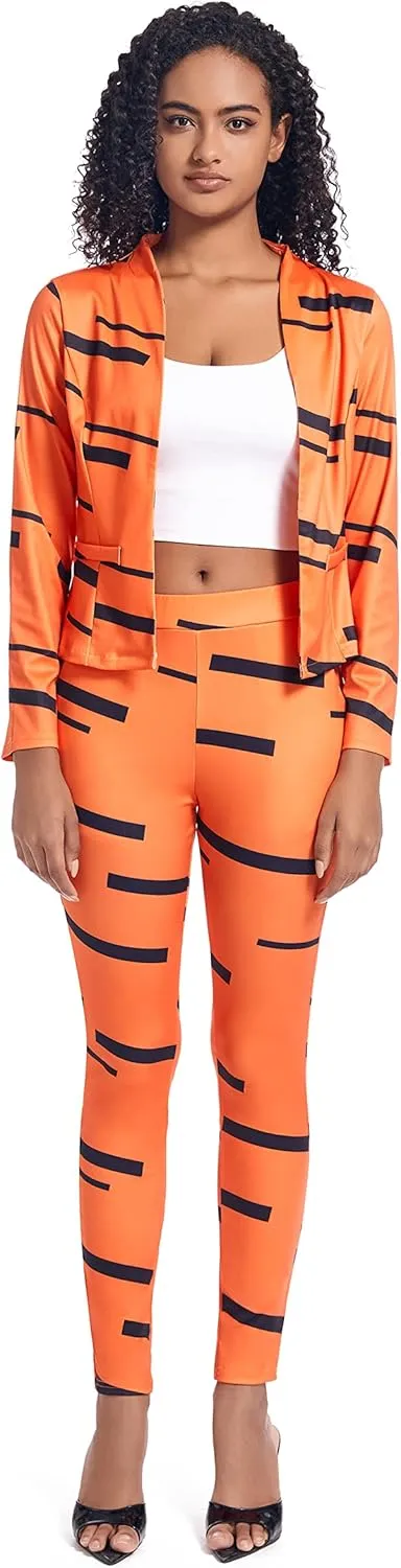 PAODIKUAI Women's 2 Piece Outfits Long Sleeve Stripe Jacket Top and Pants Suit Set