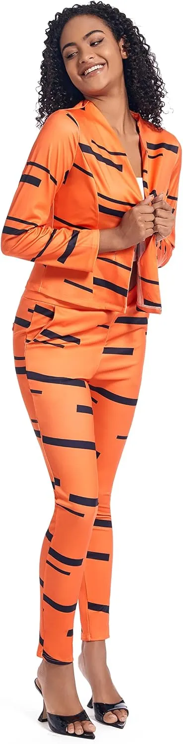 PAODIKUAI Women's 2 Piece Outfits Long Sleeve Stripe Jacket Top and Pants Suit Set