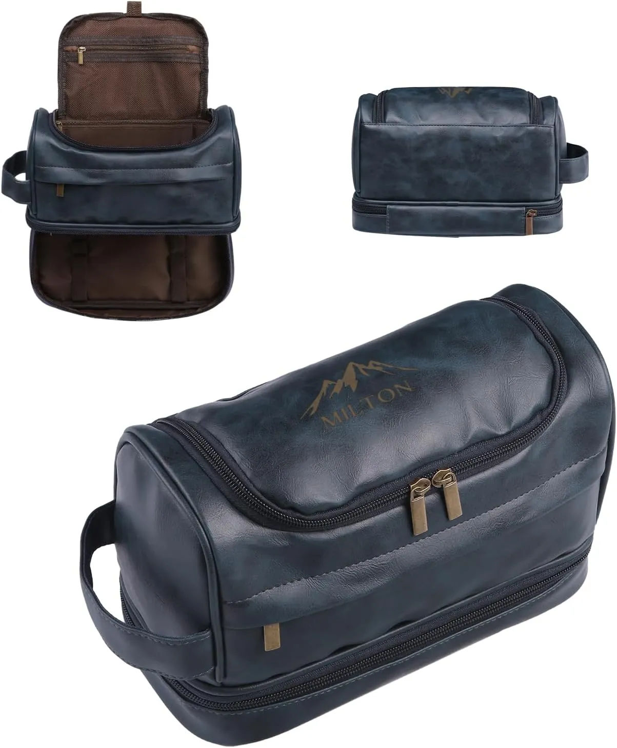 Personalized Leather Toiletry Bag for Men - Customized Name & Initial Travel Shaving Dopp Kit Bag for Husband, Dad,Grandpa, Lover, Boyfriend, Groomsmen, Ideal Gift for Birthday Father's Day (Blue)
