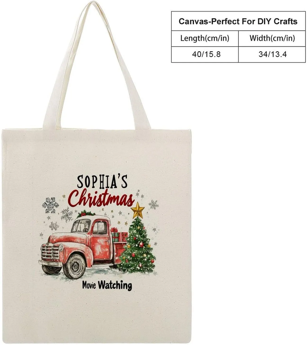 Personalized Name Christmas Movie Watching The Tote Bag Tree Truck Red Travel Beach Bag for Shopping, Gym