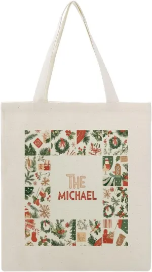 Personalized Name Christmas Movie Watching The Tote Bag Tree Truck Red Travel Beach Bag for Shopping, Gym