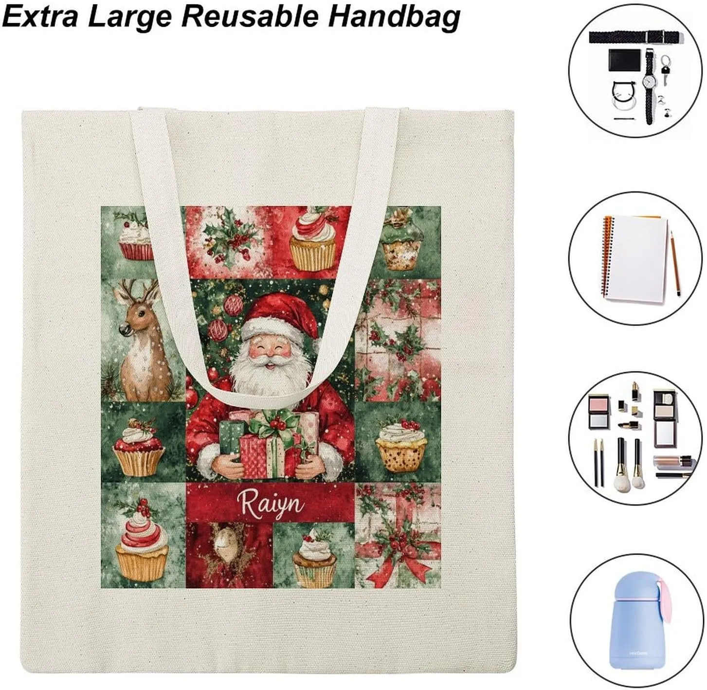 Personalized Name Christmas Movie Watching The Tote Bag Tree Truck Red Travel Beach Bag for Shopping, Gym