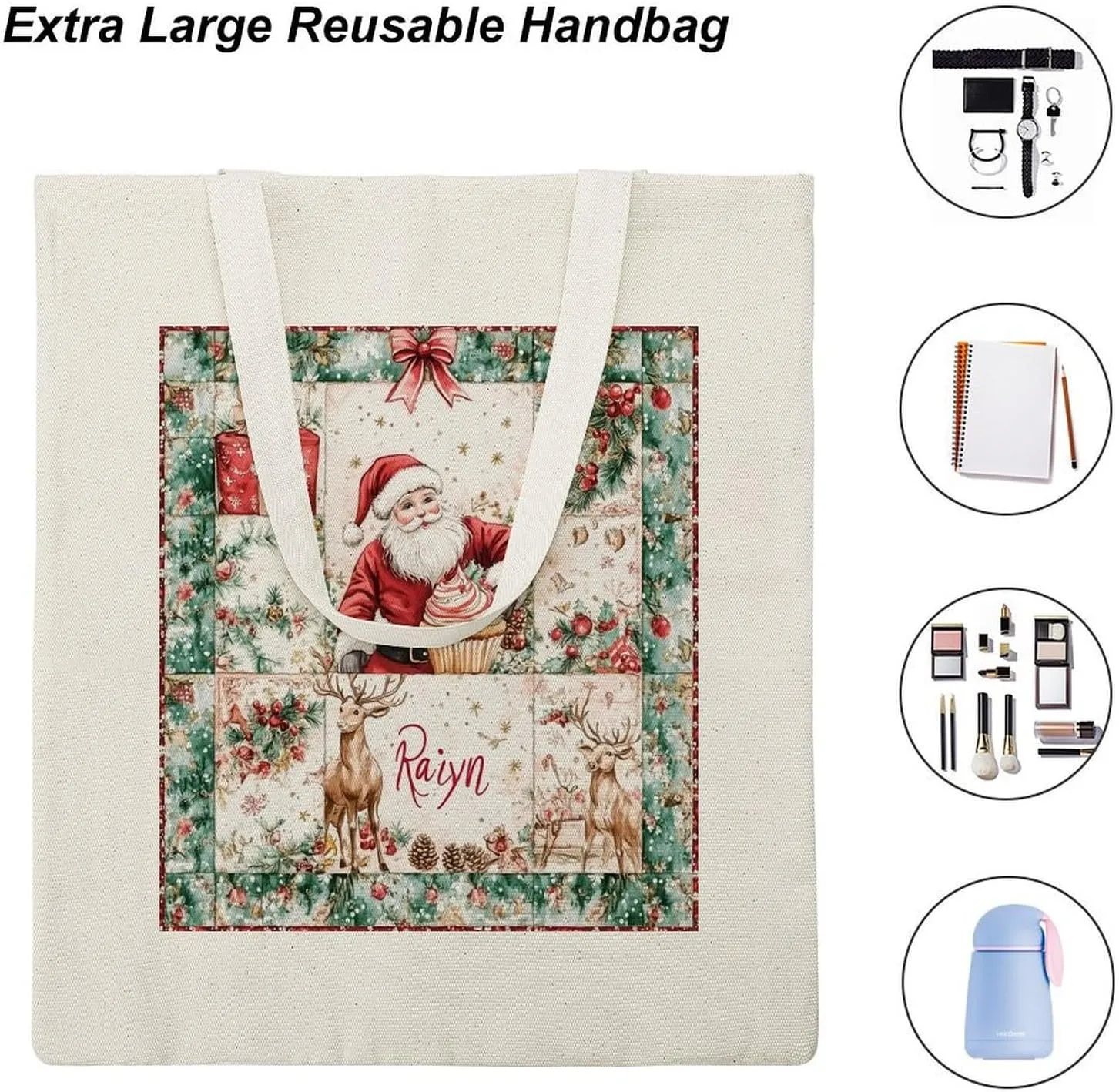 Personalized Name Christmas Movie Watching The Tote Bag Tree Truck Red Travel Beach Bag for Shopping, Gym