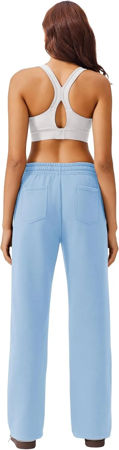 PINSPARK Fleece Sweat Pants for Womens Straight Legs Winter Sweatpants High Waisted Workout Pants with 4 Pockets