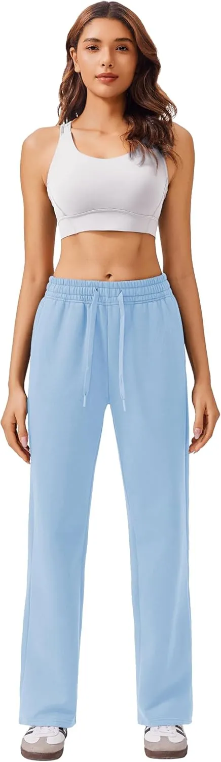 PINSPARK Fleece Sweat Pants for Womens Straight Legs Winter Sweatpants High Waisted Workout Pants with 4 Pockets