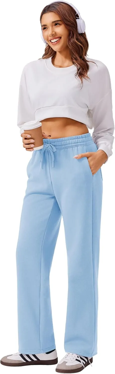 PINSPARK Fleece Sweat Pants for Womens Straight Legs Winter Sweatpants High Waisted Workout Pants with 4 Pockets
