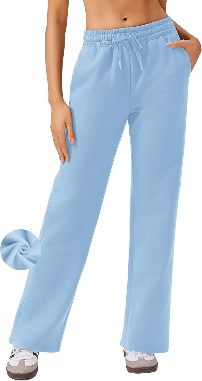 PINSPARK Fleece Sweat Pants for Womens Straight Legs Winter Sweatpants High Waisted Workout Pants with 4 Pockets