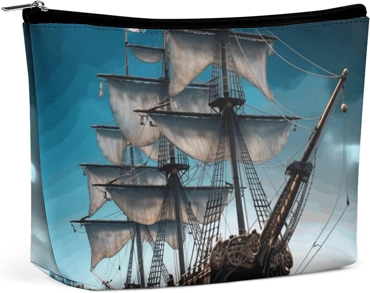 Pirate Ship Travel Makeup Bag Large Toiletry Bag for Women Waterproof Cosmetic Bags for Purse Portable Makeup Organizer Bags Cute Zipper Pouch Cosmetic Pouch Funny Travel Makeupbag