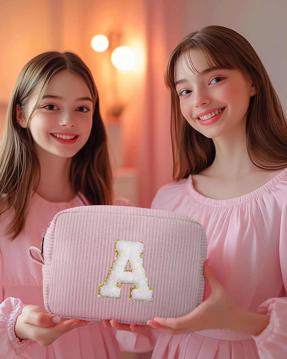 Pocmimut Preppy Makeup Bag,Travel Toiletry Bag,Monogrammed Gifts for Women,Personalized Birthday Gift for Sister Friends,Cute Stuff for Girls,Love