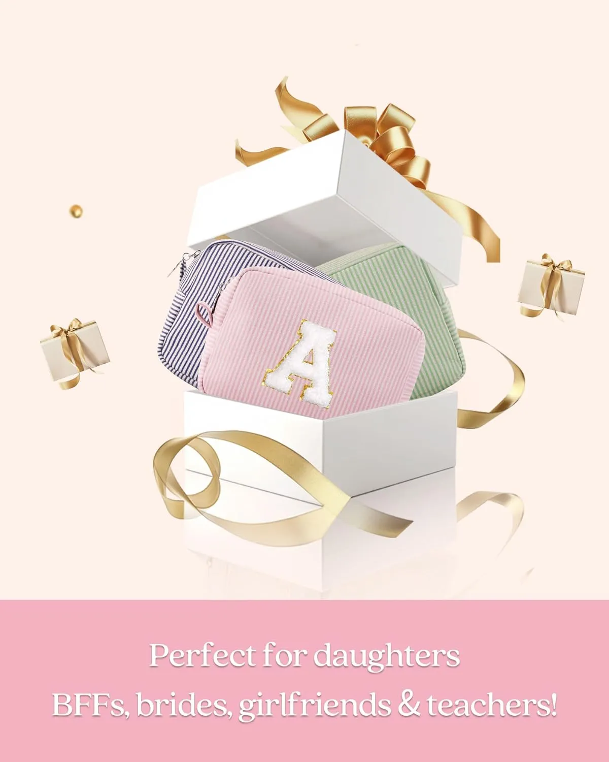 Pocmimut Preppy Makeup Bag,Travel Toiletry Bag,Monogrammed Gifts for Women,Personalized Birthday Gift for Sister Friends,Cute Stuff for Girls,Love