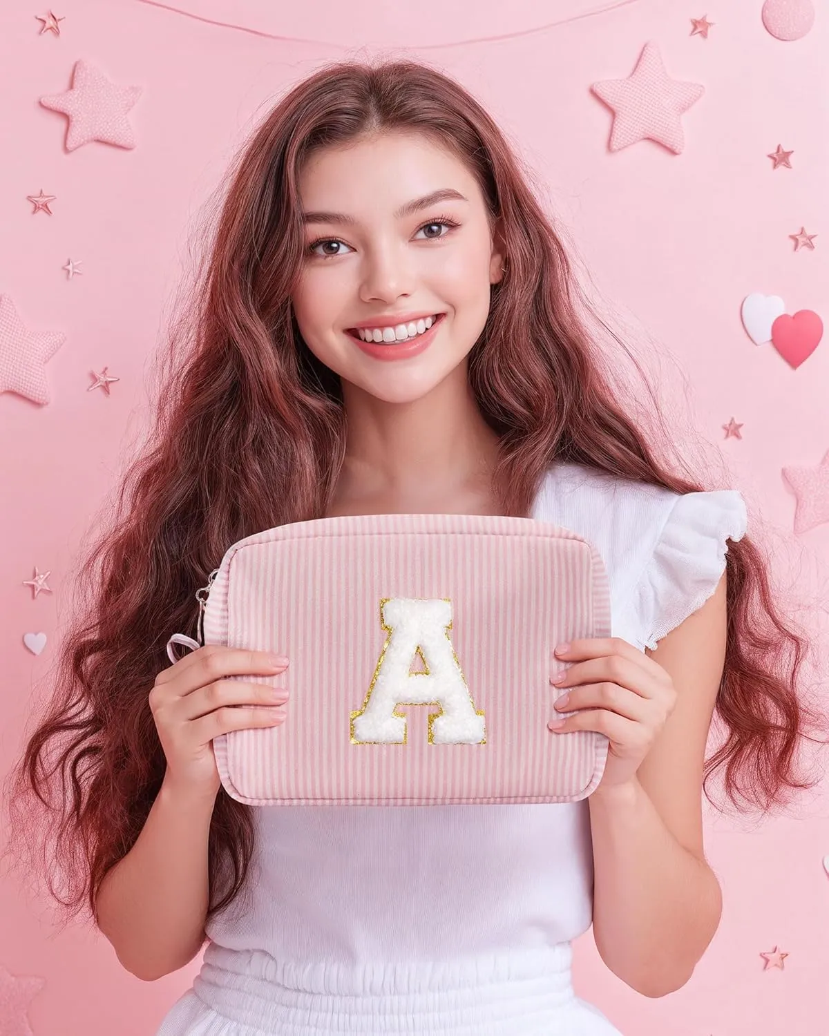 Pocmimut Preppy Makeup Bag,Travel Toiletry Bag,Monogrammed Gifts for Women,Personalized Birthday Gift for Sister Friends,Cute Stuff for Girls,Love