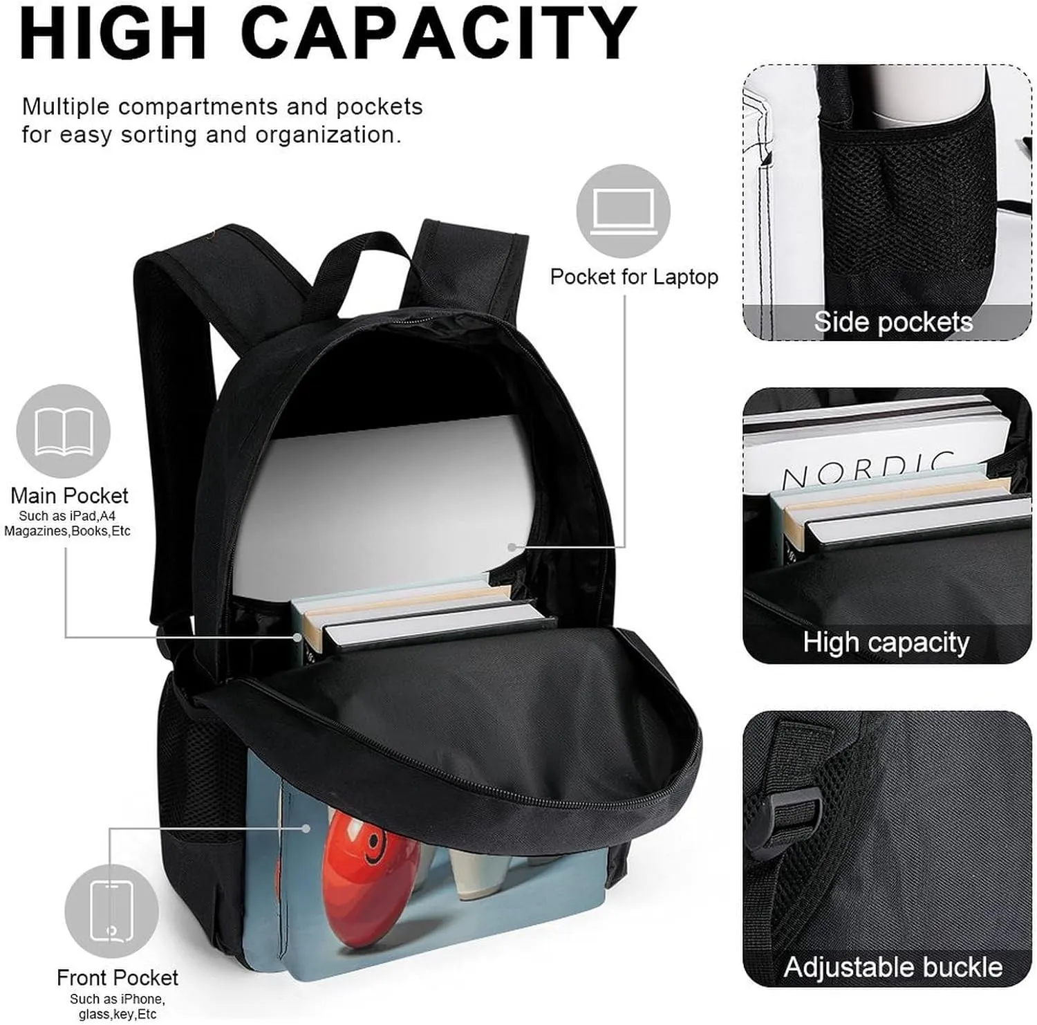 Portable Backpack Set with Lunch Bag & Pencil Case, Bowling Ball And Ball Bottle Prints Print 3-in-1 Durable Work Bag,Adjustable Straps,Lightweight & Spacious
