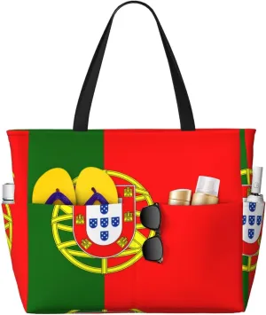 Portuguese flag Print 28L Beach Tote Bag, Water-resistant Travel Tote, Lightweight Gym & Camping Carryall