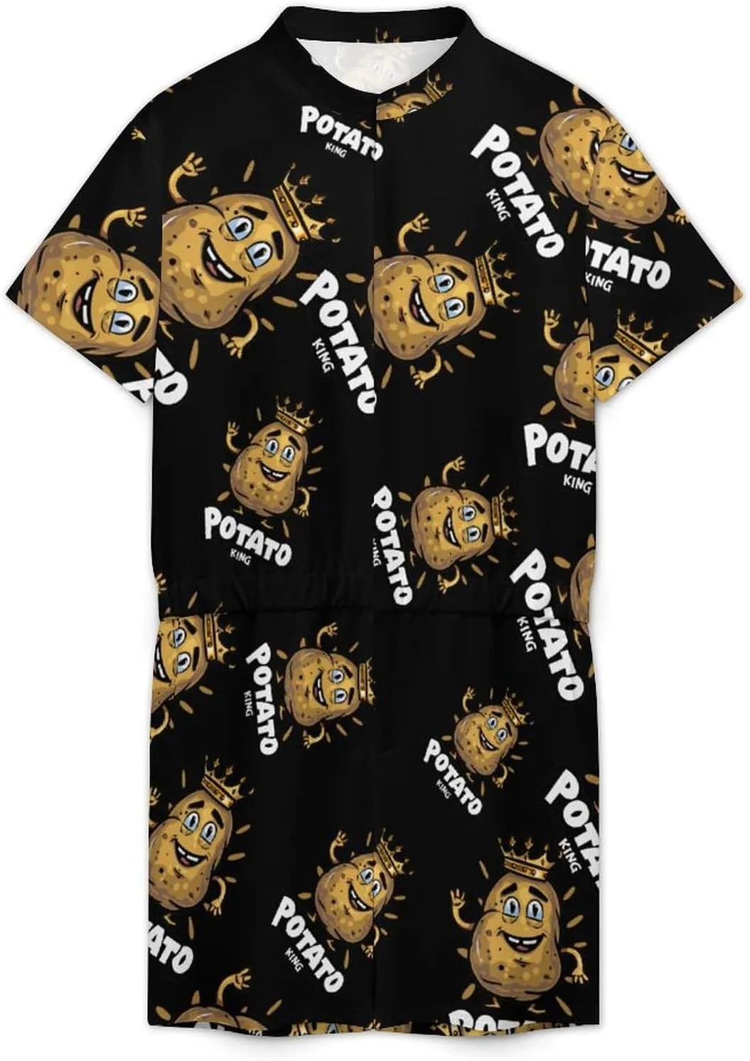 Potato King Cute Mens Short Sleeve Rompers Printed Slim Fit One Piece Jumpsuit with Pocket