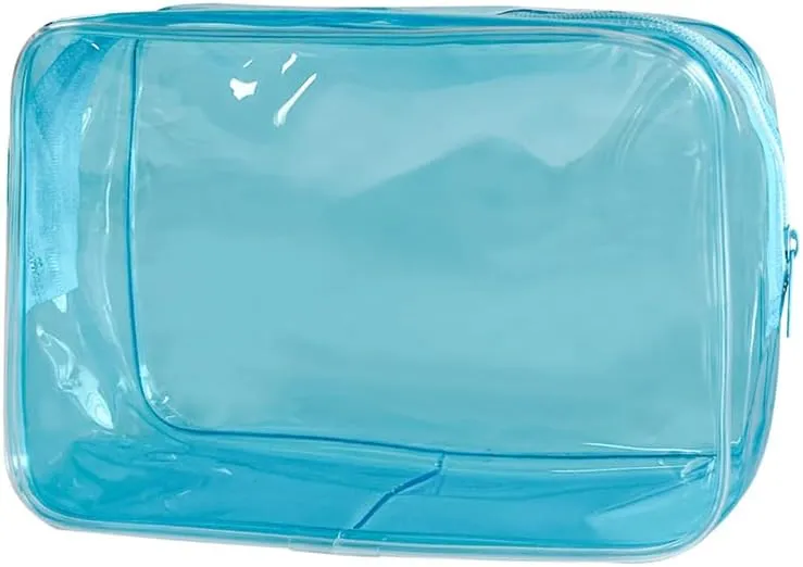 Pouch Small, Makeup Bag, 7"x2.3"x4.7" Size TSA Approved Toiletry Bag, Clear Travel Bags for Toiletries, Clear Cosmetic Bag for Women and Men Small (blue)