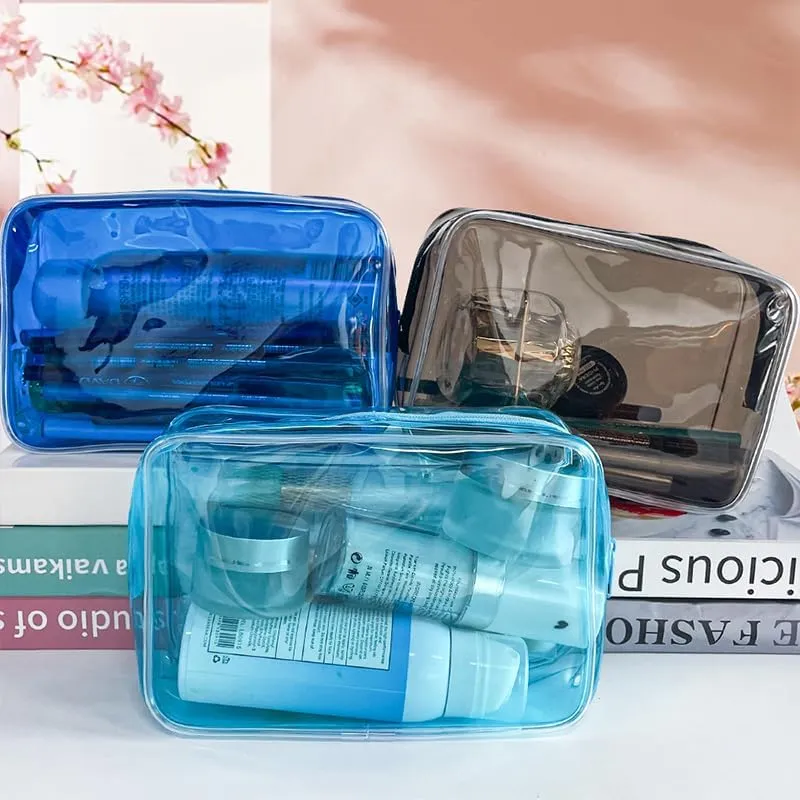 Pouch Small, Makeup Bag, 7"x2.3"x4.7" Size TSA Approved Toiletry Bag, Clear Travel Bags for Toiletries, Clear Cosmetic Bag for Women and Men Small (blue)