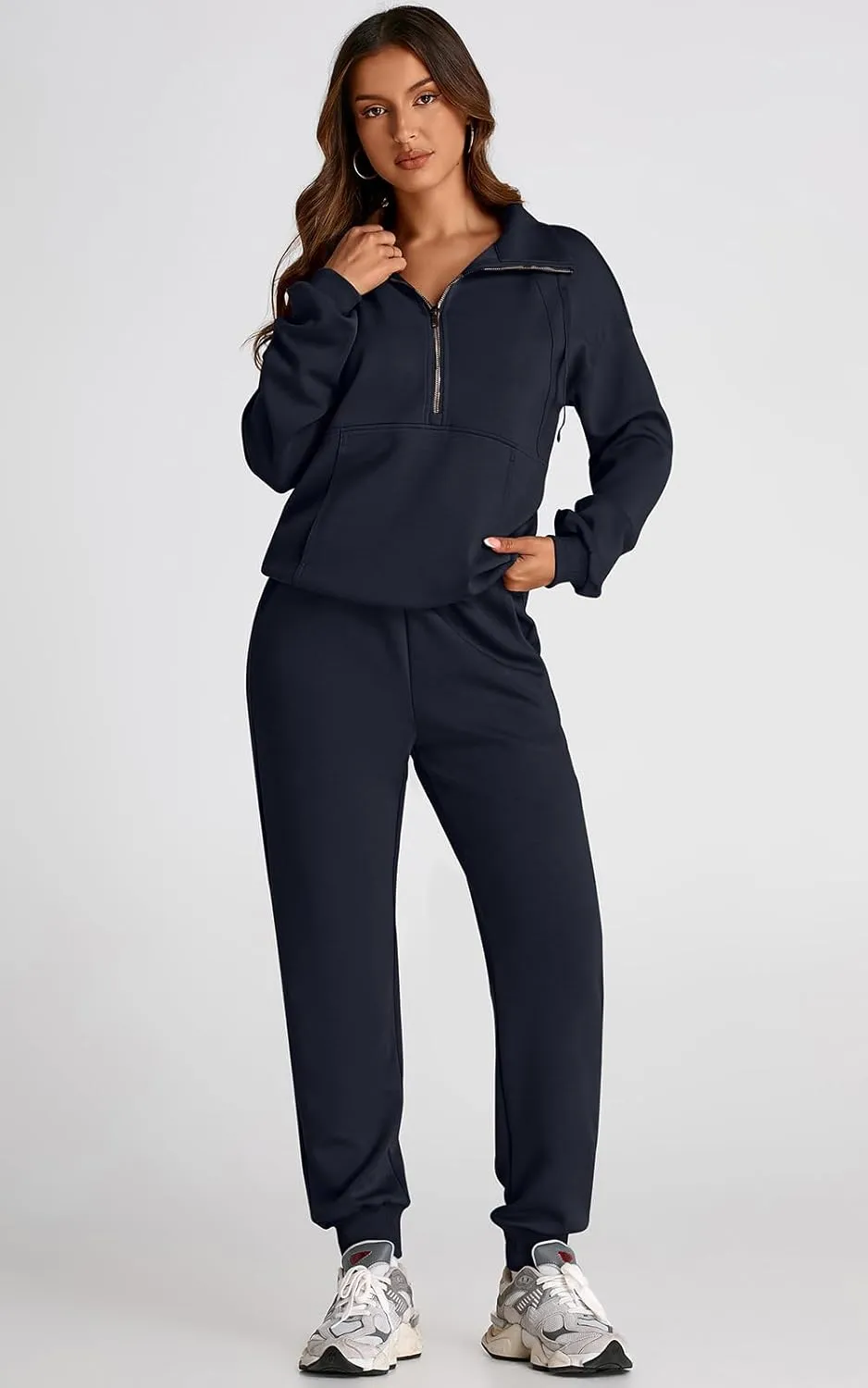 PRETTYGARDEN Long Sleeve Half Zip Sweatsuits Women 2 Piece Outfit Spring Casual Sweatshirt Sweatpants Lounge Set Tracksuit
