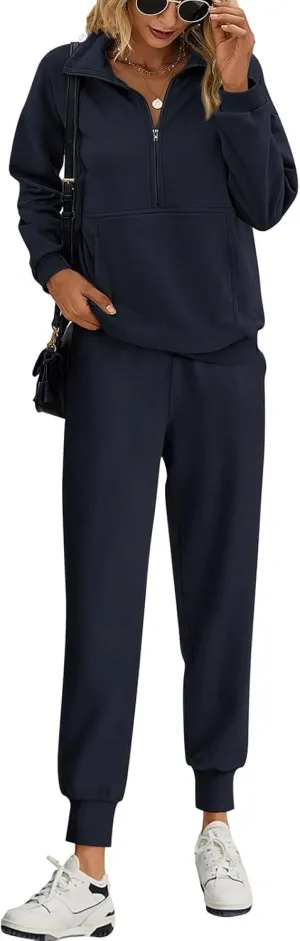 PRETTYGARDEN Long Sleeve Half Zip Sweatsuits Women 2 Piece Outfit Spring Casual Sweatshirt Sweatpants Lounge Set Tracksuit