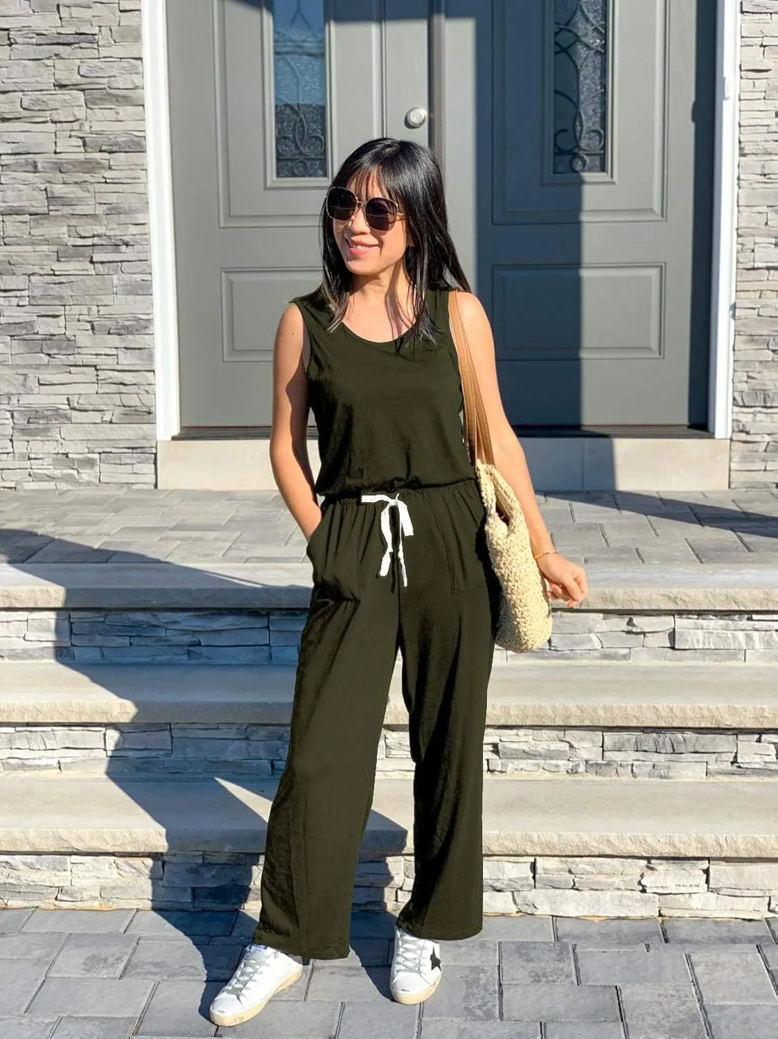 PRETTYGARDEN One Piece Jumpsuits for Women 2025 Summer Casual Drawstring Sleeveless Tank Romper Beach Vacation Outfits