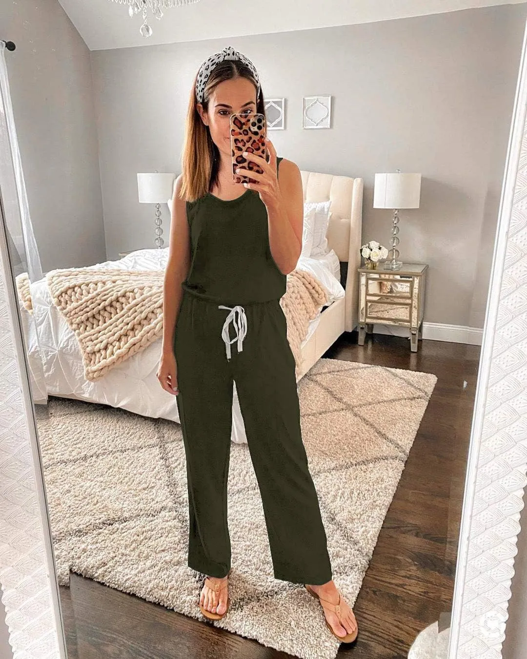 PRETTYGARDEN One Piece Jumpsuits for Women 2025 Summer Casual Drawstring Sleeveless Tank Romper Beach Vacation Outfits