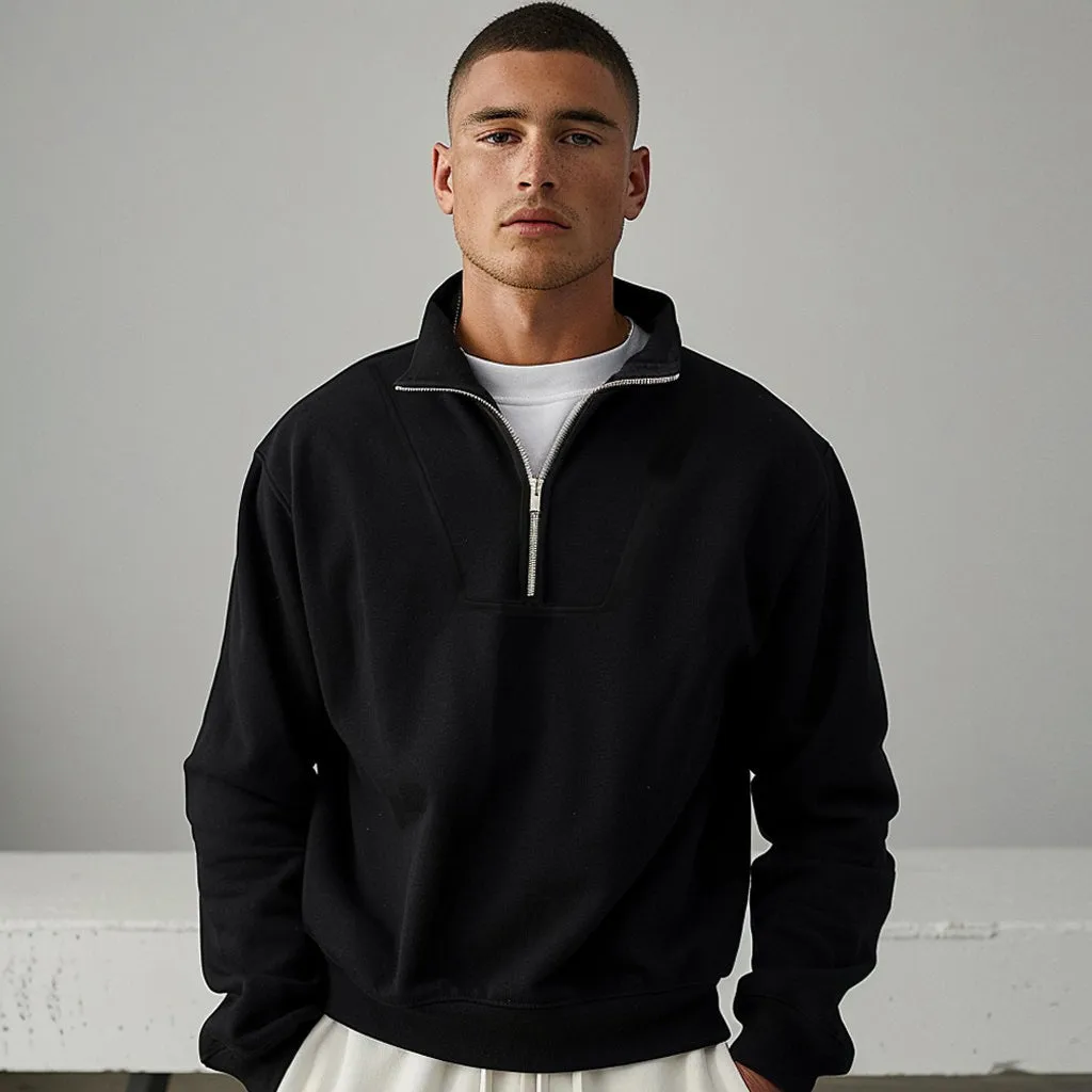 Quarter Zip Sporty Black Pullover Sweatshirt