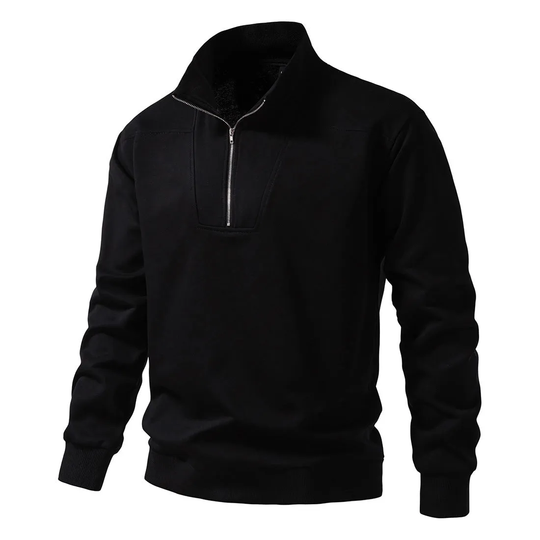 Quarter Zip Sporty Black Pullover Sweatshirt
