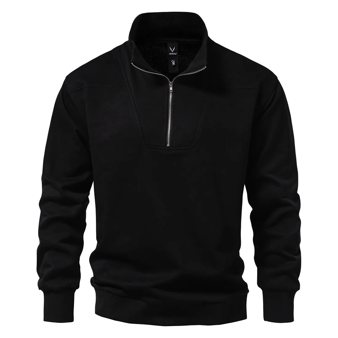 Quarter Zip Sporty Black Pullover Sweatshirt
