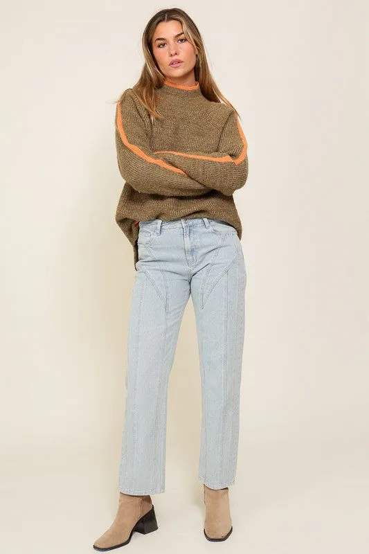 Raglan Sleeve Funnel Neck Sweater