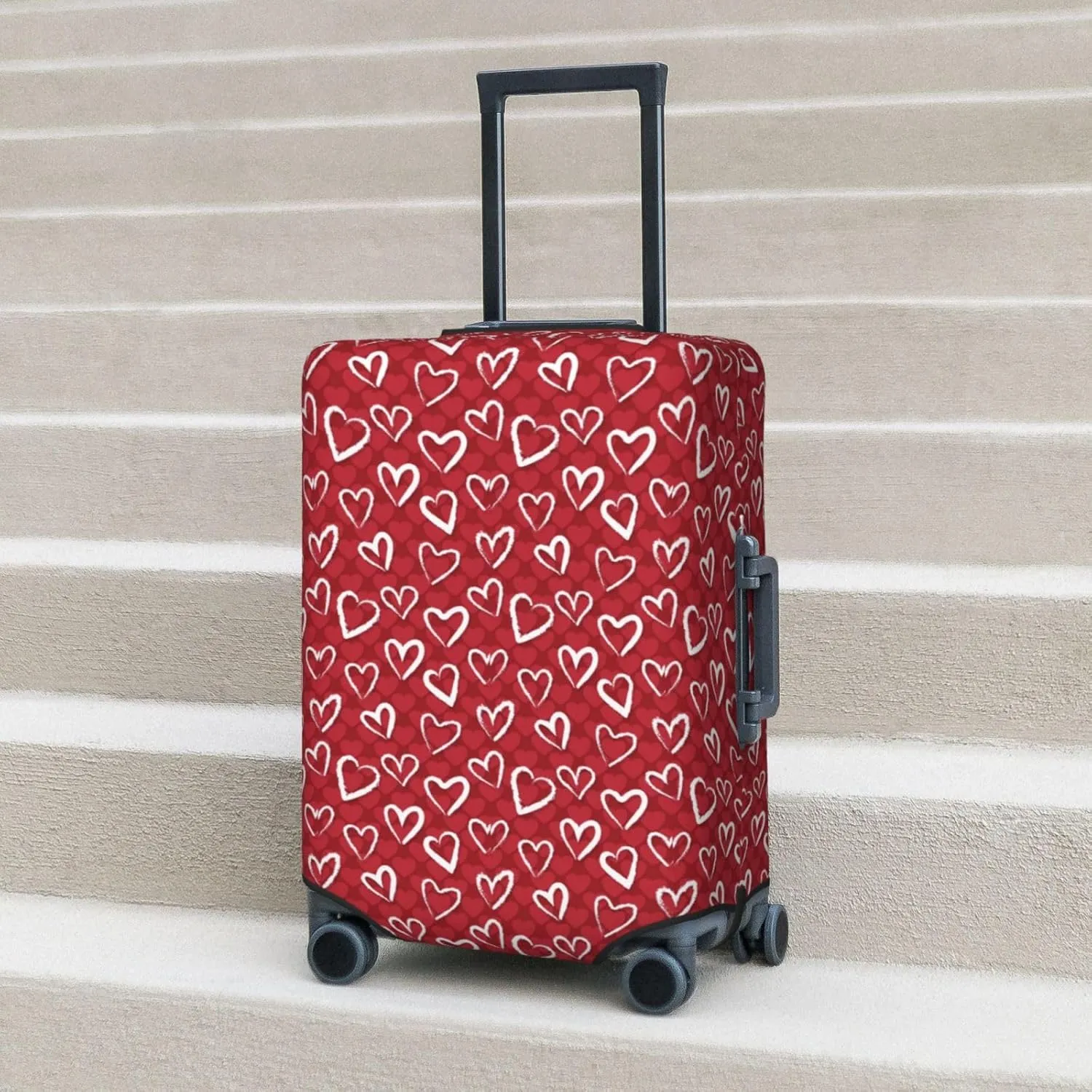 Red Hearts Travel Luggage Covers Elastic Suitcase Protector Washable Baggage Covers