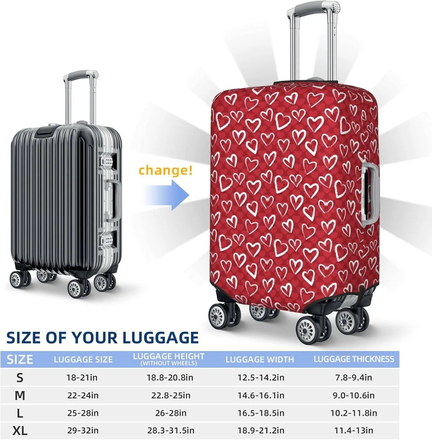 Red Hearts Travel Luggage Covers Elastic Suitcase Protector Washable Baggage Covers