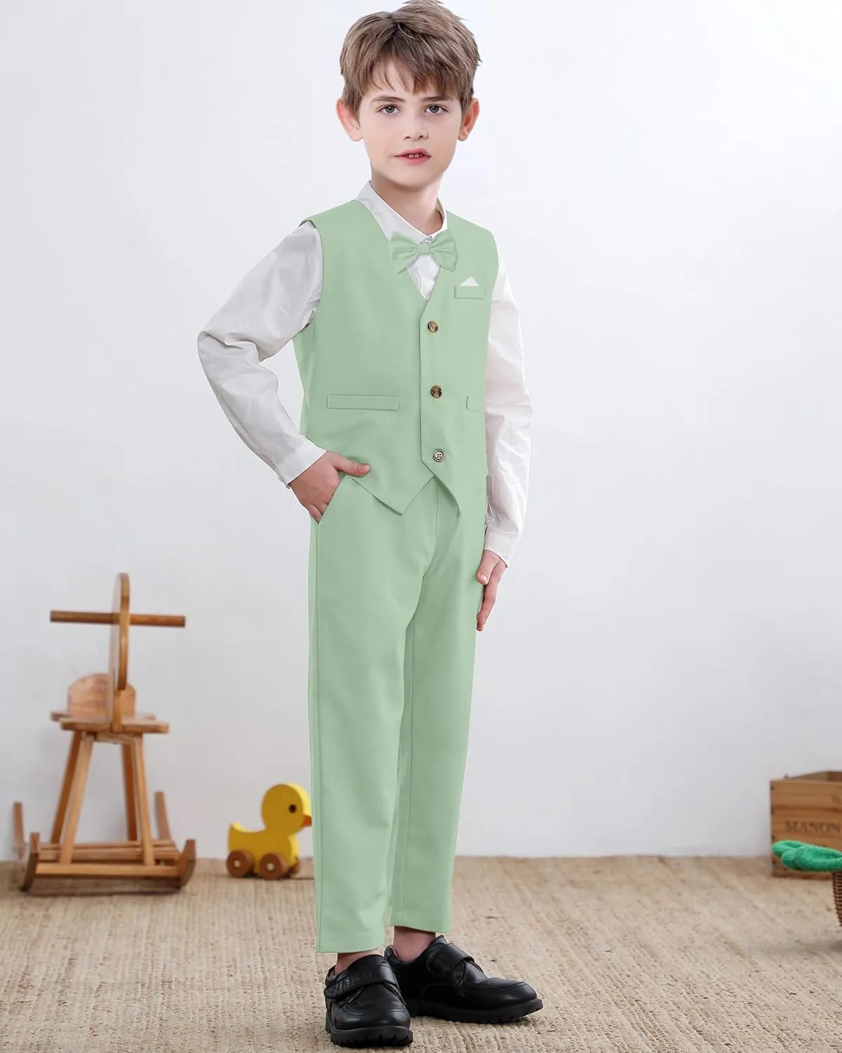 SANGTREE Baby Boys Gentleman Outfits Cotton Linen Formal Suit Set, 3 Months - 9 Years