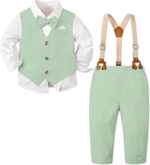 SANGTREE Baby Boys Gentleman Outfits Cotton Linen Formal Suit Set, 3 Months - 9 Years