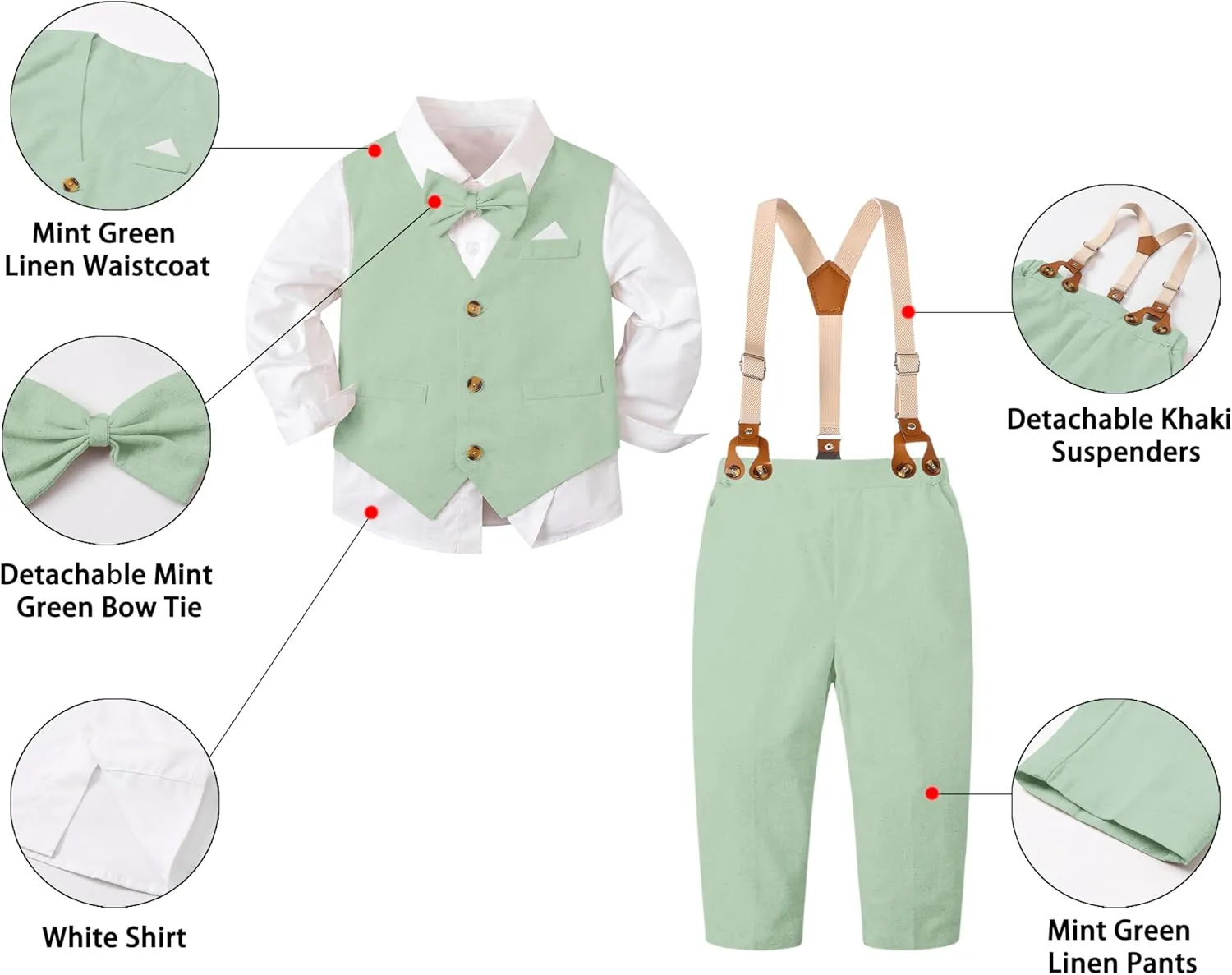 SANGTREE Baby Boys Gentleman Outfits Cotton Linen Formal Suit Set, 3 Months - 9 Years